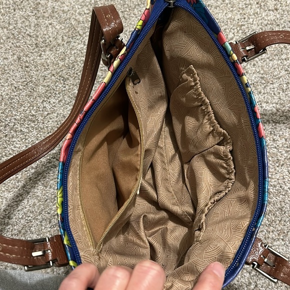 SakRoots Colorful Whimsical Double Handle Floral Canvas Coated Satchel Purse - Picture 6 of 15